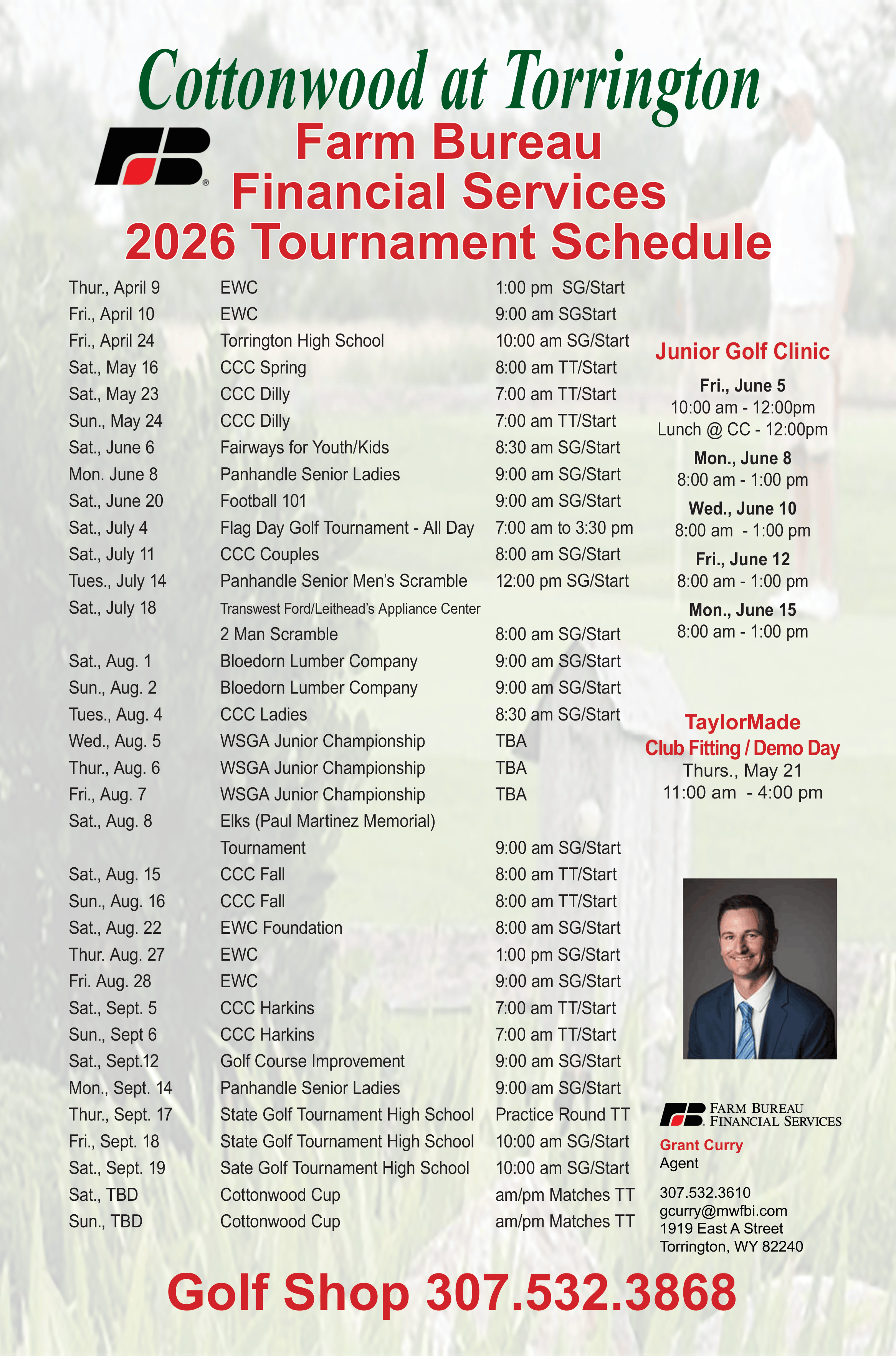 COT Golf Course Tournament Schedule 2026-1